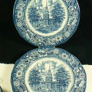 Liberty Blue Staffordshire Colonial Scenes Independence Hall Dinner Plates 4 set